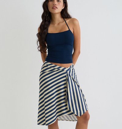 Esmeray Midi Skirt in Cream and Navy Diagonal Stripe
