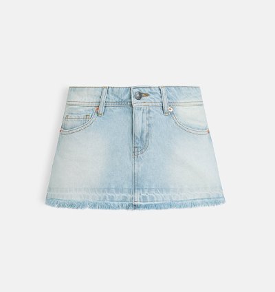 Low Rise Denim Mini Skirt in Icy Blue