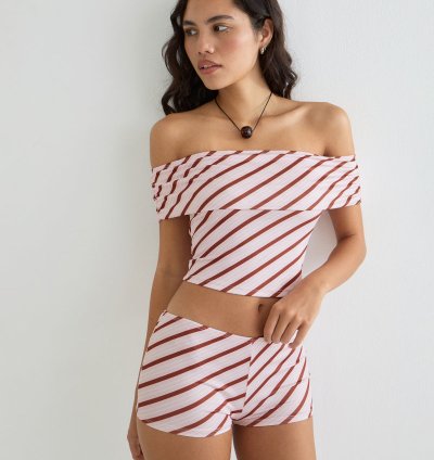 Sarla One Shoulder Top in Diagonal Stripe Pink