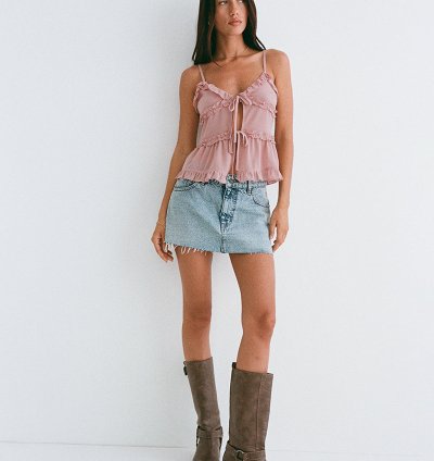 Raeya Tie Front Cami Top in Chiffon Pink