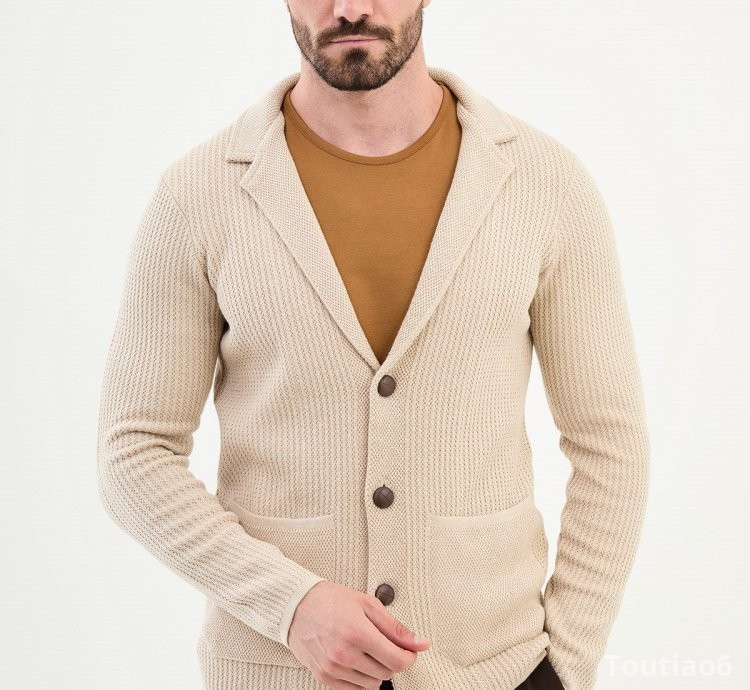 Bojoni Chicago Slim Fit Beige Knitwear Cardigan Sweater