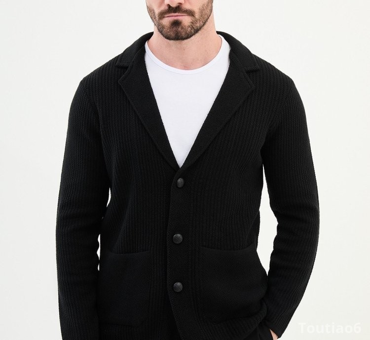 Bojoni Chicago Slim Fit Black Knitwear Cardigan Sweater