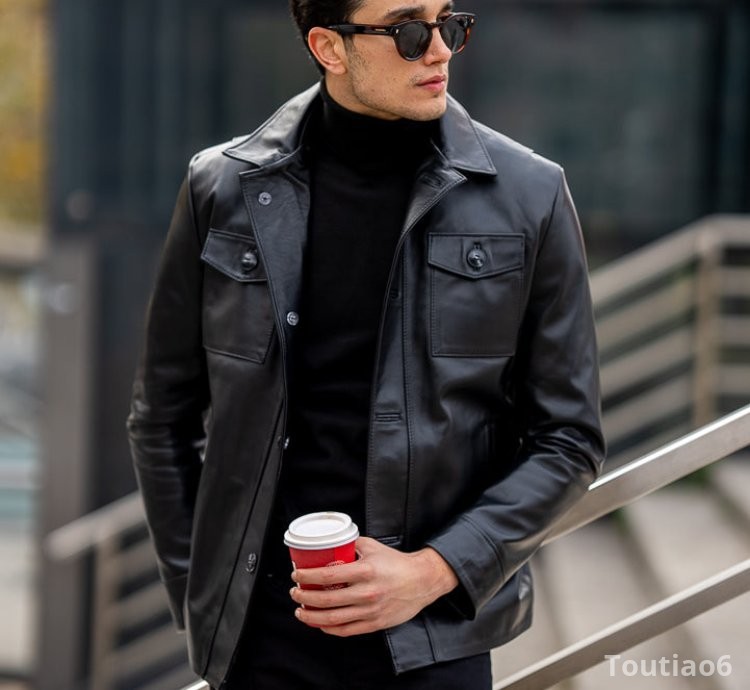 Bojoni Omaha Slim Fit Black Leather Jacket