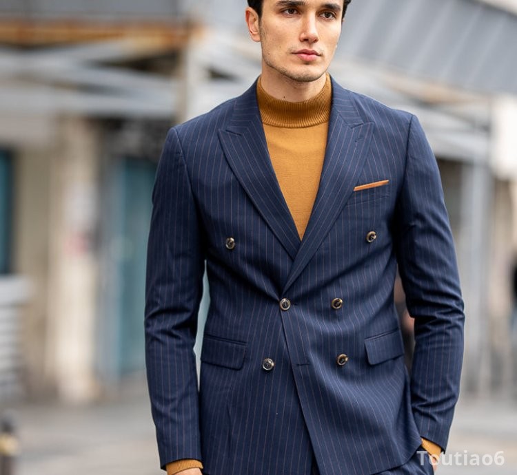 Bojoni Omaha Navy Blue Double Breasted Slim Fit Suit