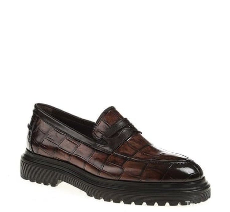 Bojoni Chicago Leather Croco Brown Loafer Shoes