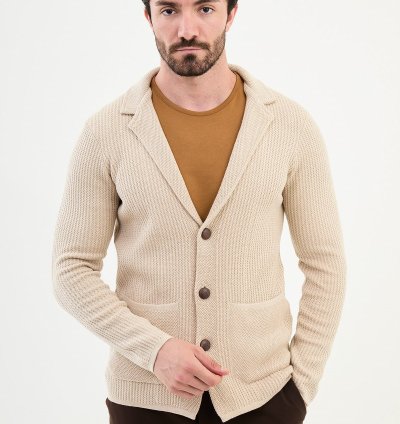 Bojoni Chicago Slim Fit Beige Knitwear Cardigan Sweater