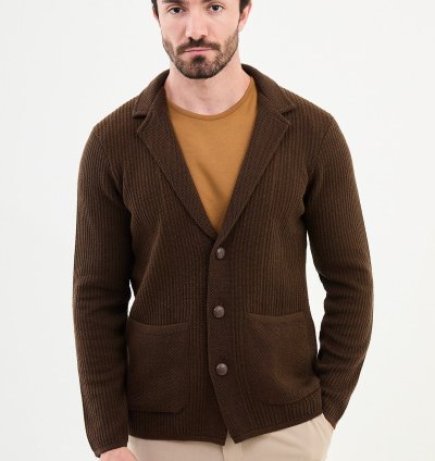 Bojoni Chicago Slim Fit Brown Knitwear Cardigan Sweater