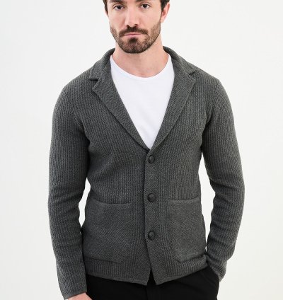 Bojoni Chicago Slim Fit Gray Knitwear Cardigan Sweater