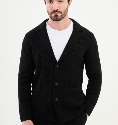 Bojoni Chicago Slim Fit Black Knitwear Cardigan Sweater