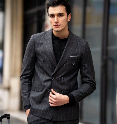 Bojoni Omaha Black Double Breasted Slim Fit Suit