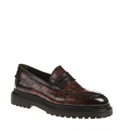 Bojoni Chicago Leather Croco Brown Loafer Shoes