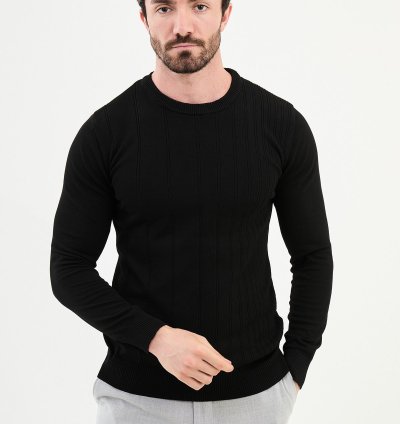 Bojoni Chicago Slim Fit Black Knitted Sweater