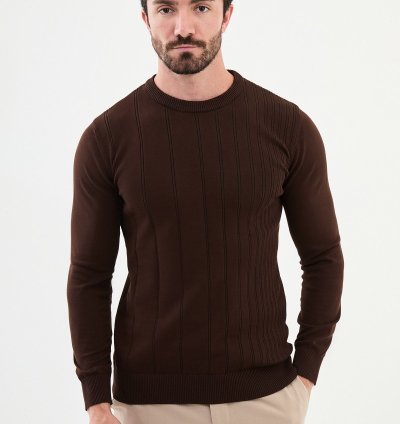 Bojoni Chicago Slim Fit Brown Knitted Sweater