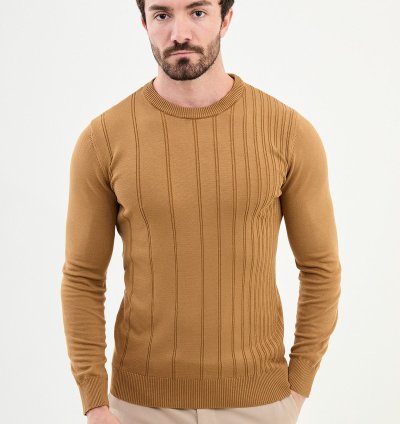 Bojoni Chicago Slim Fit Camel Knitted Sweater