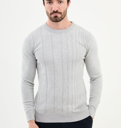 Bojoni Chicago Slim Fit Gray Knitted Sweater