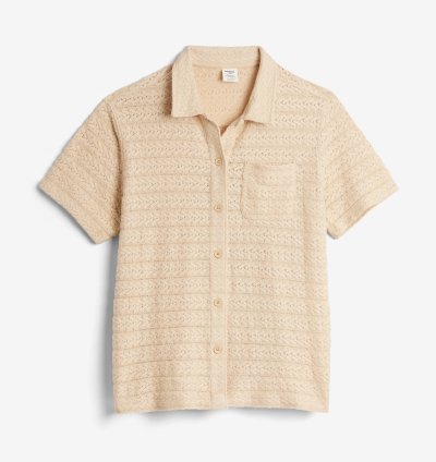 Crochet Cabana Shirt - Sandshell