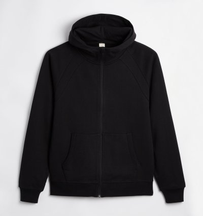 French Terry Full Zip Hoodie - Black
