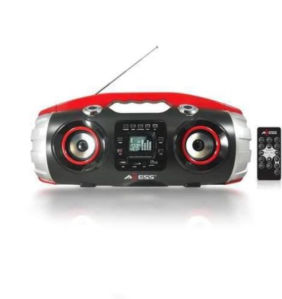 AXESS Portable Bluetooth FM Radio CD MP3 USB SD Heavy Bass Boombox Red