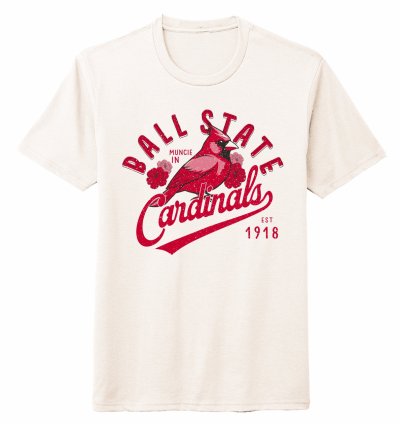 Ball State T-Shirt Tan Cardinal Bird Script