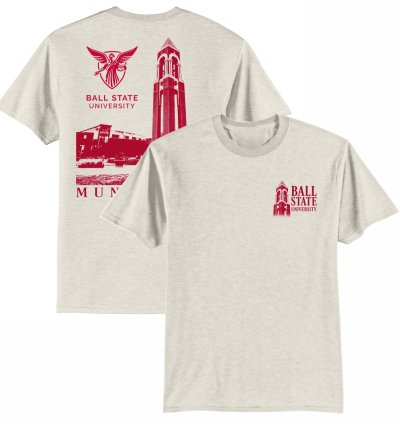Ball State Bell Tower T-Shirt Oat/Red
