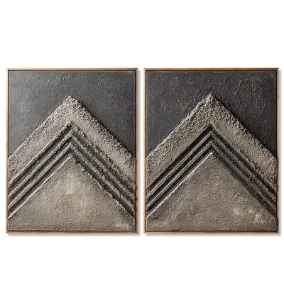 Charcoal Mountain Geometric Plaster Art Duo