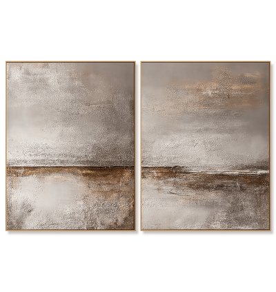 Greige Textured Horizon Abstract Art Duo