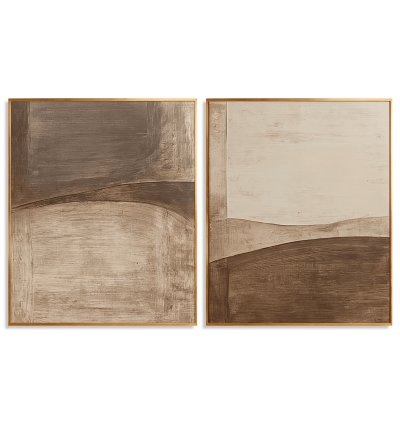 Earthy Brown Curved Abstract Art Duo