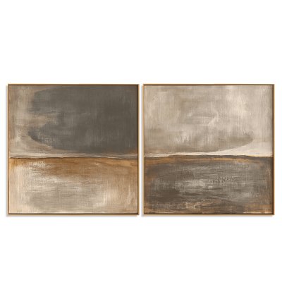 Earthy Brown Horizon Abstract Art Duo