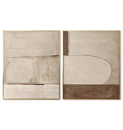Taupe Curved Neutral Abstract Art Duo
