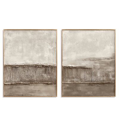 Greige Ribbed Horizon Abstract Art Duo