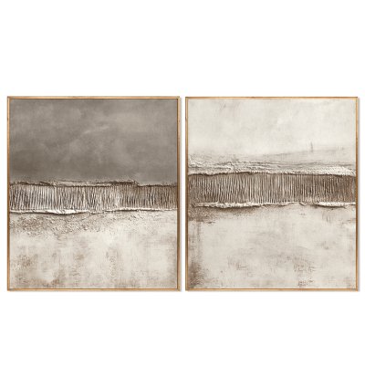 Earthy Taupe Horizon Textured Art Duo