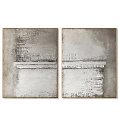 Ash Greige Grid Abstract Painting Duo
