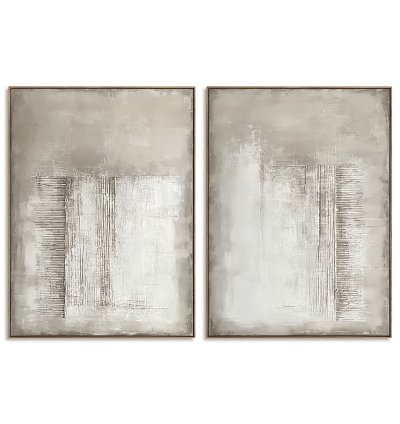 Greige Linear Abstract Plaster Art Duo