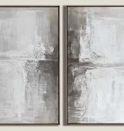 Ash Grey Textured Abstract Art Duo