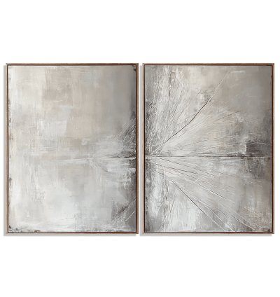 Frosted Grey Radiating Abstract Painting Duo