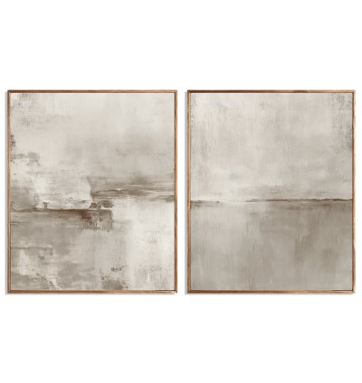 Misty Beige Horizon Abstract Painting Duo