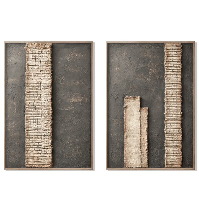 Rustic Dark Charcoal Brick Plaster Wall Art