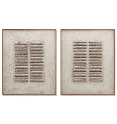 Soft Beige Linear Plaster Wall Art Set