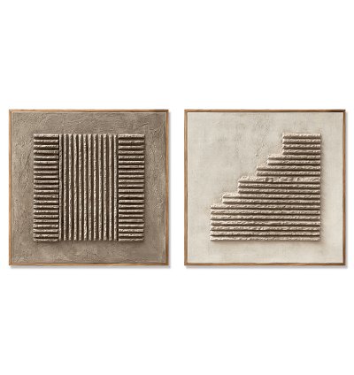 Neutral Step & Striped Plaster Wall Art Set