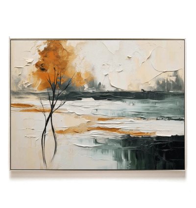 Autumn Lakeside Tree Textured Landscape Painting