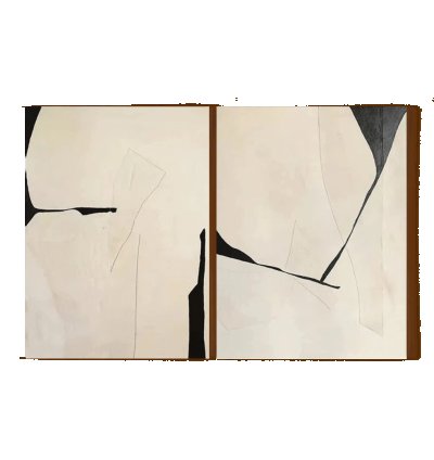 Minimalist Beige Black Abstract Diptych Textured Painting